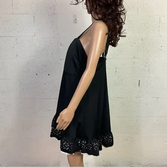 NEW ROAMAN’S Swim Black White Cutwork Detail Swim Dress 20W
